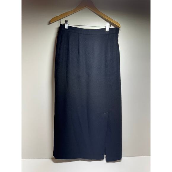 100% Pure New Wool Woolmark Sz 10 Black Skirt Slit Front Pencil MIDI Career - Picture 1 of 5